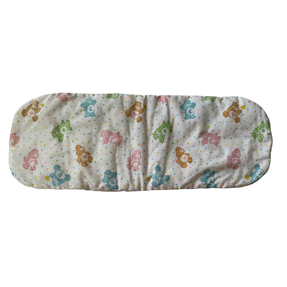 Vintage Care Bears Crib Pillow White Pastel Heart Print 80s Retro Nursery Decor